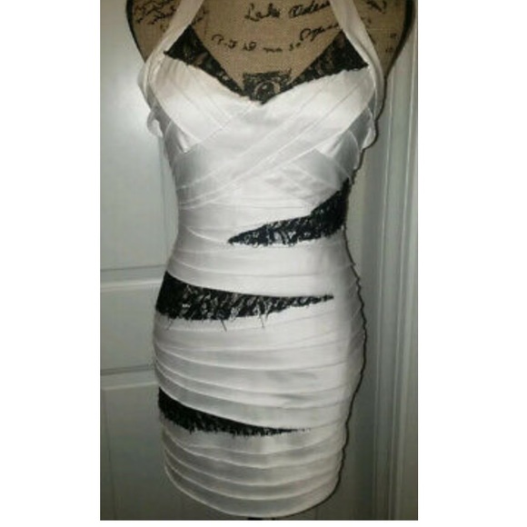Bebe white satin and black lace halter dress - Picture 2 of 3